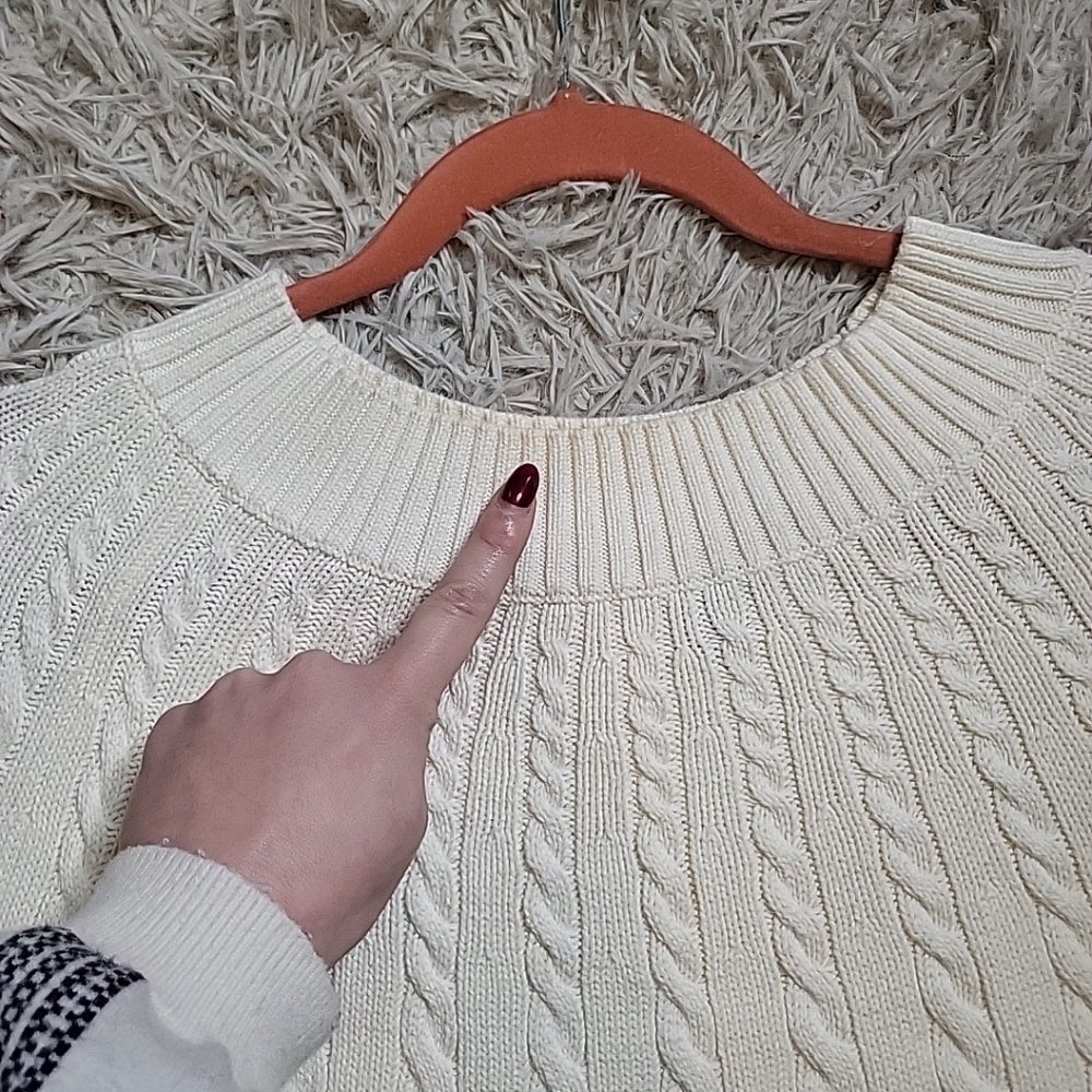 Talbots Cable Knit Sweater Top Ivory Off White Cream Classic Preppy Size Small S - Picture 5 of 9